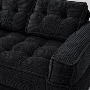 English Elm 51.18 Inch Modular Corduroy Floor Sofa Convertible Chaise Loveseat for Small Spaces Black W5156P544076