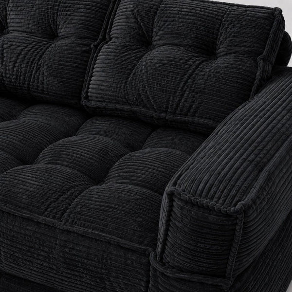 English Elm 51.18 Inch Modular Corduroy Floor Sofa Convertible Chaise Loveseat for Small Spaces Black W5156P544076