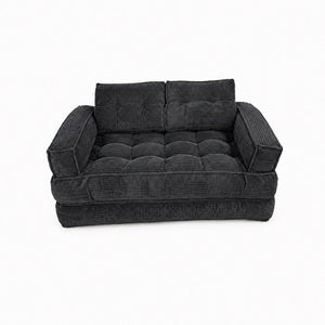 English Elm 51.18 Inch Modular Corduroy Floor Sofa Convertible Chaise Loveseat for Small Spaces Black W5156P544076