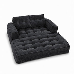 English Elm 51.18 Inch Modular Corduroy Floor Sofa Convertible Chaise Loveseat for Small Spaces Black W5156P544076