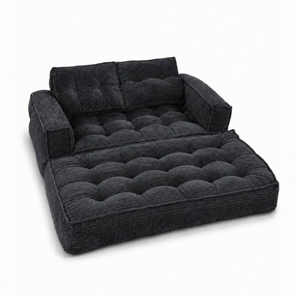 English Elm 51.18 Inch Modular Corduroy Floor Sofa Convertible Chaise Loveseat for Small Spaces Black W5156P544076