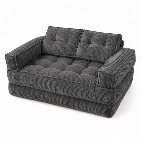 English Elm 51.18 Inch Modular Corduroy Floor Sofa Convertible Chaise Loveseat for Small Spaces Dark Gray W5156P544092
