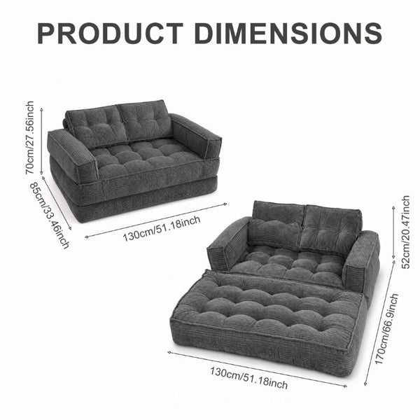 English Elm 51.18 Inch Modular Corduroy Floor Sofa Convertible Chaise Loveseat for Small Spaces Dark Gray W5156P544092