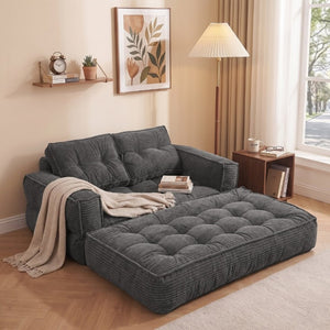 English Elm 51.18 Inch Modular Corduroy Floor Sofa Convertible Chaise Loveseat for Small Spaces Dark Gray W5156P544092