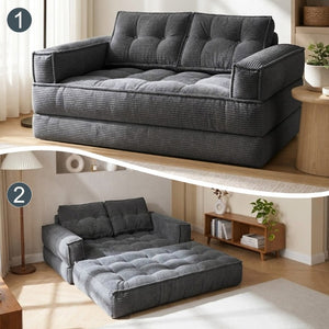 English Elm 51.18 Inch Modular Corduroy Floor Sofa Convertible Chaise Loveseat for Small Spaces Dark Gray W5156P544092