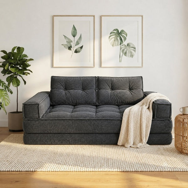 English Elm 51.18 Inch Modular Corduroy Floor Sofa Convertible Chaise Loveseat for Small Spaces Dark Gray W5156P544092