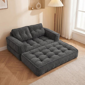 English Elm 51.18 Inch Modular Corduroy Floor Sofa Convertible Chaise Loveseat for Small Spaces Dark Gray W5156P544092
