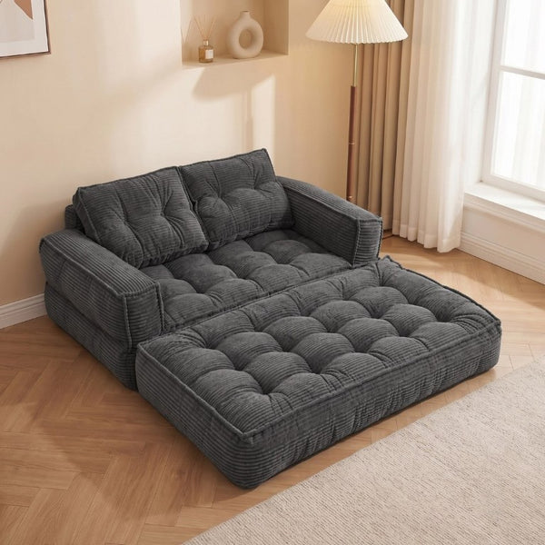 English Elm 51.18 Inch Modular Corduroy Floor Sofa Convertible Chaise Loveseat for Small Spaces Dark Gray W5156P544092