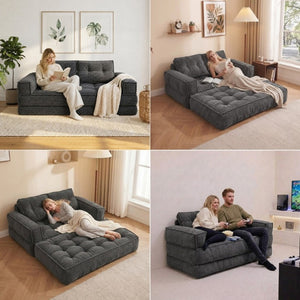 English Elm 51.18 Inch Modular Corduroy Floor Sofa Convertible Chaise Loveseat for Small Spaces Dark Gray W5156P544092