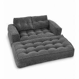 English Elm 51.18 Inch Modular Corduroy Floor Sofa Convertible Chaise Loveseat for Small Spaces Dark Gray W5156P544092