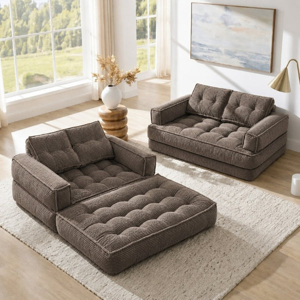English Elm 51.18 Inch Modular Corduroy Floor Sofa Convertible Chaise Loveseat for Small Spaces Coffee W5156P544094