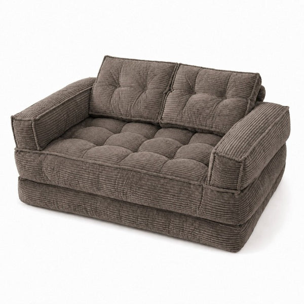 English Elm 51.18 Inch Modular Corduroy Floor Sofa Convertible Chaise Loveseat for Small Spaces Coffee W5156P544094