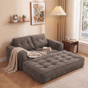 English Elm 51.18 Inch Modular Corduroy Floor Sofa Convertible Chaise Loveseat for Small Spaces Coffee W5156P544094
