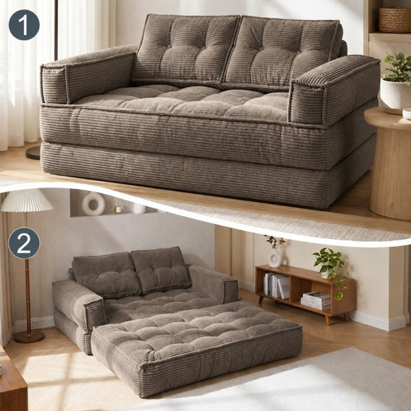 English Elm 51.18 Inch Modular Corduroy Floor Sofa Convertible Chaise Loveseat for Small Spaces Coffee W5156P544094