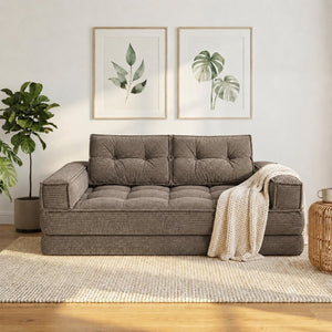 English Elm 51.18 Inch Modular Corduroy Floor Sofa Convertible Chaise Loveseat for Small Spaces Coffee W5156P544094