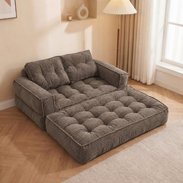 English Elm 51.18 Inch Modular Corduroy Floor Sofa Convertible Chaise Loveseat for Small Spaces Coffee W5156P544094
