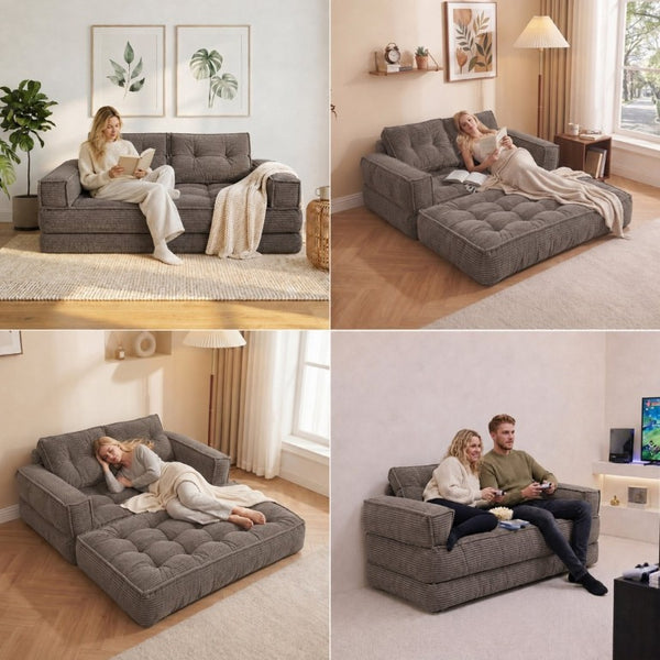 English Elm 51.18 Inch Modular Corduroy Floor Sofa Convertible Chaise Loveseat for Small Spaces Coffee W5156P544094