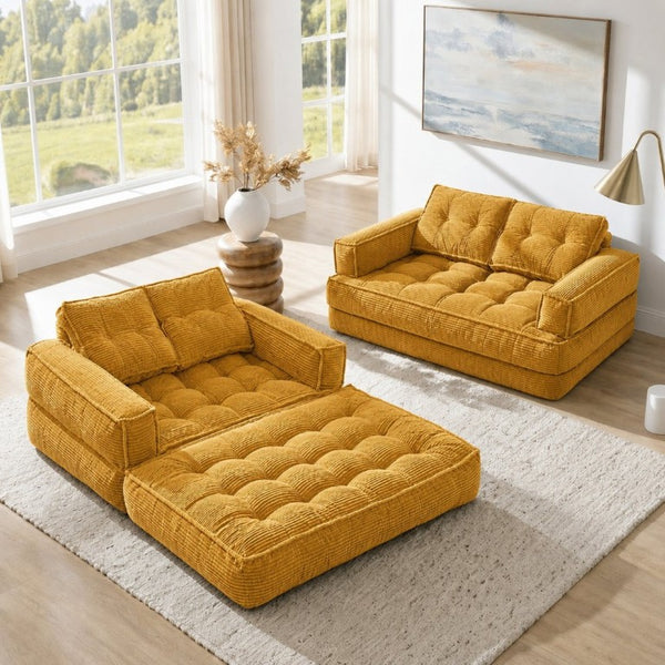 English Elm 51.18 Inch Modular Corduroy Floor Sofa Convertible Chaise Loveseat for Small Spaces Orange W5156P544095