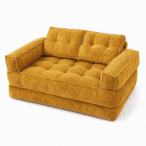English Elm 51.18 Inch Modular Corduroy Floor Sofa Convertible Chaise Loveseat for Small Spaces Orange W5156P544095