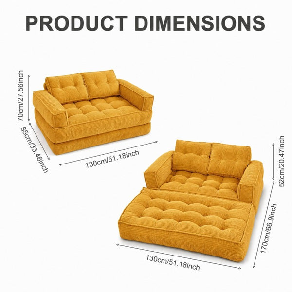 English Elm 51.18 Inch Modular Corduroy Floor Sofa Convertible Chaise Loveseat for Small Spaces Orange W5156P544095