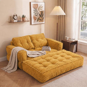 English Elm 51.18 Inch Modular Corduroy Floor Sofa Convertible Chaise Loveseat for Small Spaces Orange W5156P544095