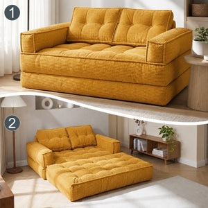 English Elm 51.18 Inch Modular Corduroy Floor Sofa Convertible Chaise Loveseat for Small Spaces Orange W5156P544095