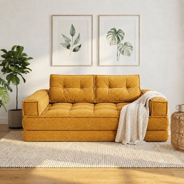 English Elm 51.18 Inch Modular Corduroy Floor Sofa Convertible Chaise Loveseat for Small Spaces Orange W5156P544095