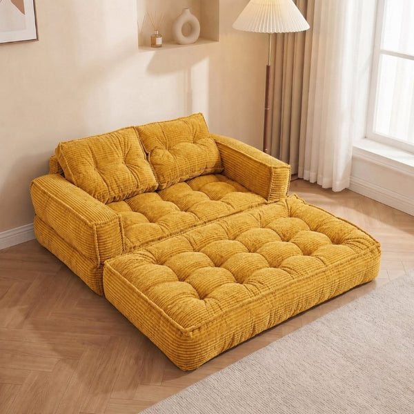 English Elm 51.18 Inch Modular Corduroy Floor Sofa Convertible Chaise Loveseat for Small Spaces Orange W5156P544095