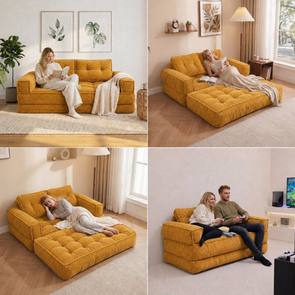 English Elm 51.18 Inch Modular Corduroy Floor Sofa Convertible Chaise Loveseat for Small Spaces Orange W5156P544095