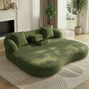 English Elm 70 Inch Chenille Convertible Loveseat Sleeper with Curved Design and Foam Core for Studios Army Green W5156P546718