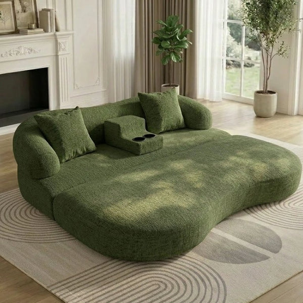 English Elm 70 Inch Chenille Convertible Loveseat Sleeper with Curved Design and Foam Core for Studios Army Green W5156P546718
