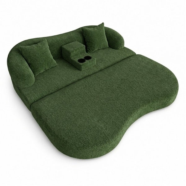 English Elm 70 Inch Chenille Convertible Loveseat Sleeper with Curved Design and Foam Core for Studios Army Green W5156P546718