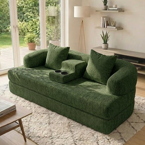 English Elm 70 Inch Chenille Convertible Loveseat Sleeper with Curved Design and Foam Core for Studios Army Green W5156P546718