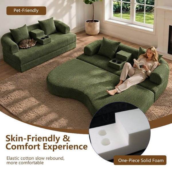 English Elm 70 Inch Chenille Convertible Loveseat Sleeper with Curved Design and Foam Core for Studios Army Green W5156P546718
