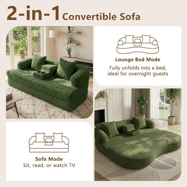 English Elm 70 Inch Chenille Convertible Loveseat Sleeper with Curved Design and Foam Core for Studios Army Green W5156P546718