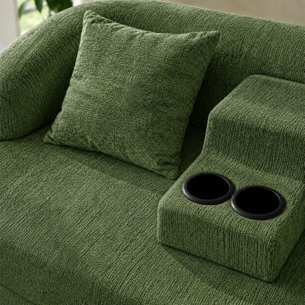 English Elm 70 Inch Chenille Convertible Loveseat Sleeper with Curved Design and Foam Core for Studios Army Green W5156P546718