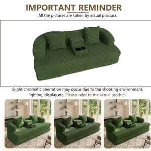 English Elm 70 Inch Chenille Convertible Loveseat Sleeper with Curved Design and Foam Core for Studios Army Green W5156P546718