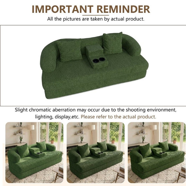 English Elm 70 Inch Chenille Convertible Loveseat Sleeper with Curved Design and Foam Core for Studios Army Green W5156P546718