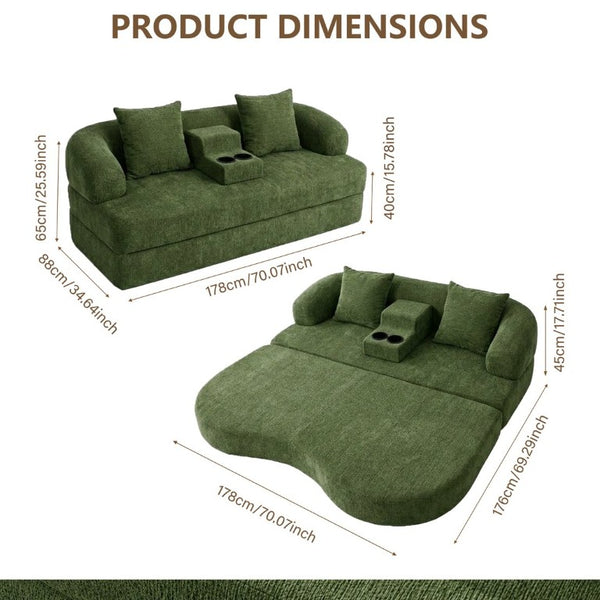 English Elm 70 Inch Chenille Convertible Loveseat Sleeper with Curved Design and Foam Core for Studios Army Green W5156P546718