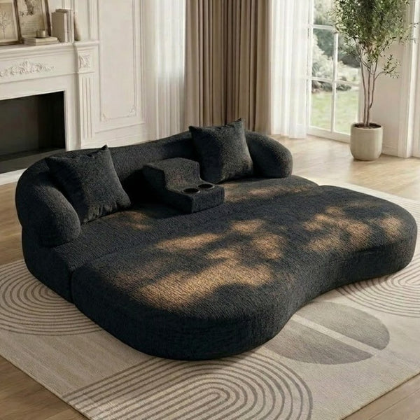 English Elm 70 Inch Chenille Convertible Loveseat Sleeper with Curved Design and Foam Core for Studios Black W5156P546719