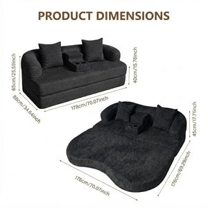 English Elm 70 Inch Chenille Convertible Loveseat Sleeper with Curved Design and Foam Core for Studios Black W5156P546719