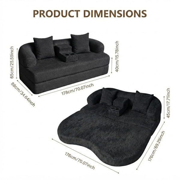 English Elm 70 Inch Chenille Convertible Loveseat Sleeper with Curved Design and Foam Core for Studios Black W5156P546719