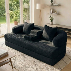 English Elm 70 Inch Chenille Convertible Loveseat Sleeper with Curved Design and Foam Core for Studios Black W5156P546719