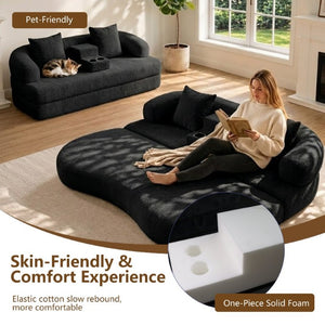English Elm 70 Inch Chenille Convertible Loveseat Sleeper with Curved Design and Foam Core for Studios Black W5156P546719