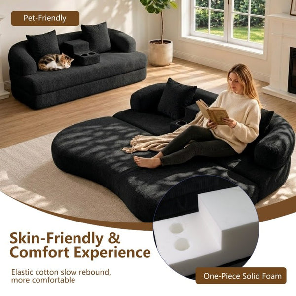 English Elm 70 Inch Chenille Convertible Loveseat Sleeper with Curved Design and Foam Core for Studios Black W5156P546719