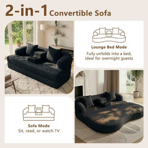 English Elm 70 Inch Chenille Convertible Loveseat Sleeper with Curved Design and Foam Core for Studios Black W5156P546719