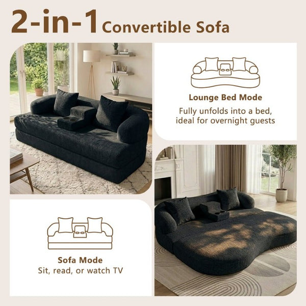 English Elm 70 Inch Chenille Convertible Loveseat Sleeper with Curved Design and Foam Core for Studios Black W5156P546719