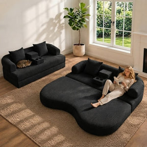 English Elm 70 Inch Chenille Convertible Loveseat Sleeper with Curved Design and Foam Core for Studios Black W5156P546719