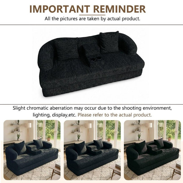 English Elm 70 Inch Chenille Convertible Loveseat Sleeper with Curved Design and Foam Core for Studios Black W5156P546719