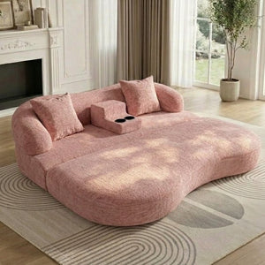 English Elm 70 Inch Chenille Convertible Loveseat Sleeper with Curved Design and Foam Core for Studios Pink W5156P546720